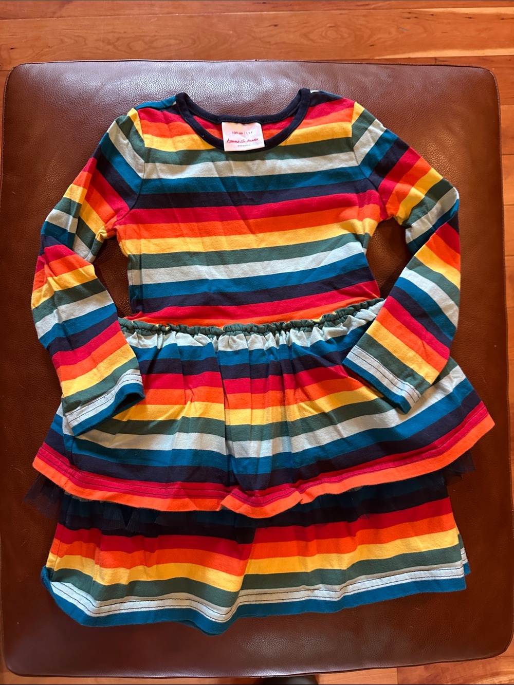 Girls Rainbow Stripe Long Sleeve Dress